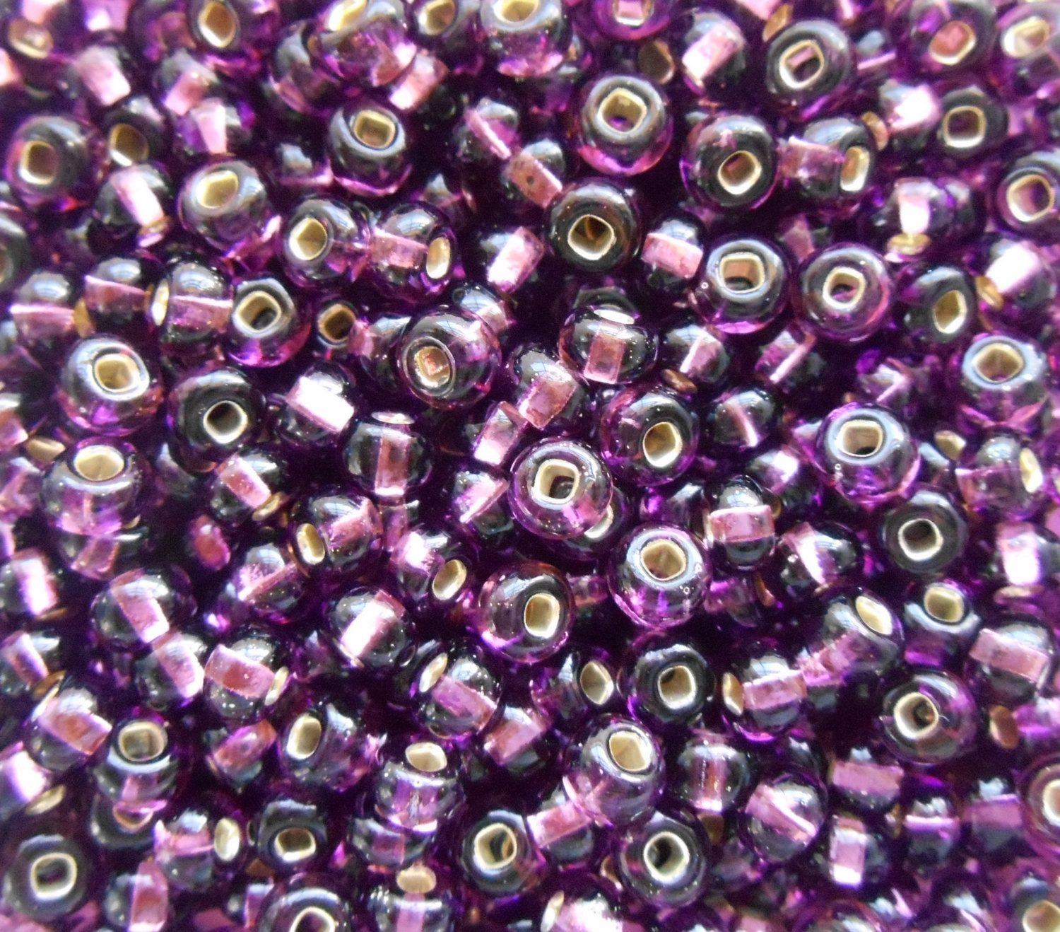 Pkg of 24 grams Dark Amethyst Purple Silver Lined Czech 6/0 glass seed beads, size 6 Preciosa Rocaille 4mm spacer beads, big hole, C1524 - Glorious Glass Beads