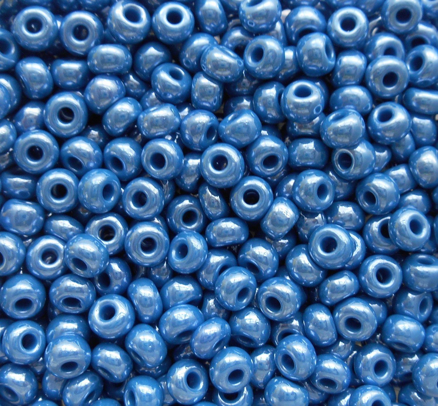 Pkg of 24 grams Opaque Blue Denim Luster Czech 6/0 glass seed beads, size 6 Preciosa Rocaille 4mm spacer beads, big hole, C0824 - Glorious Glass Beads