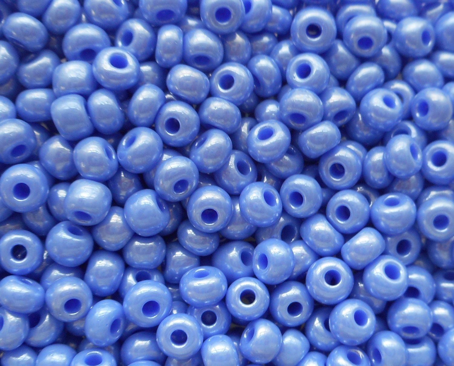 Pkg of 24 grams Opaque French Blue Luster Czech 6/0 large glass seed beads, size 6 Preciosa Rocaille 4mm spacer beads, big hole, C0824 - Glorious Glass Beads