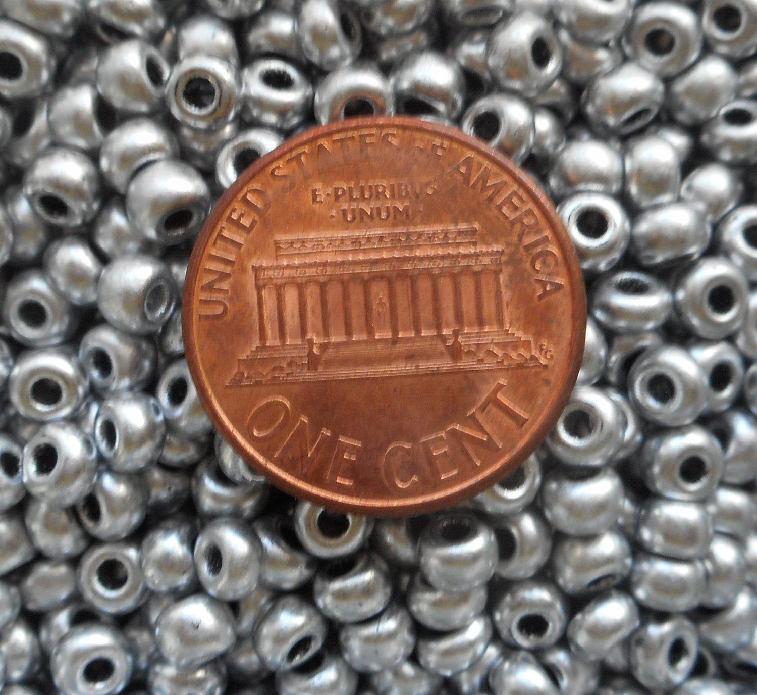 Pkg of 24 grams Opaque Matte Metallic Silver Czech Glass 6/0 glass seed beads, size 6 Preciosa Rocaille 4mm spacer beads, big hole C6824 - Glorious Glass Beads