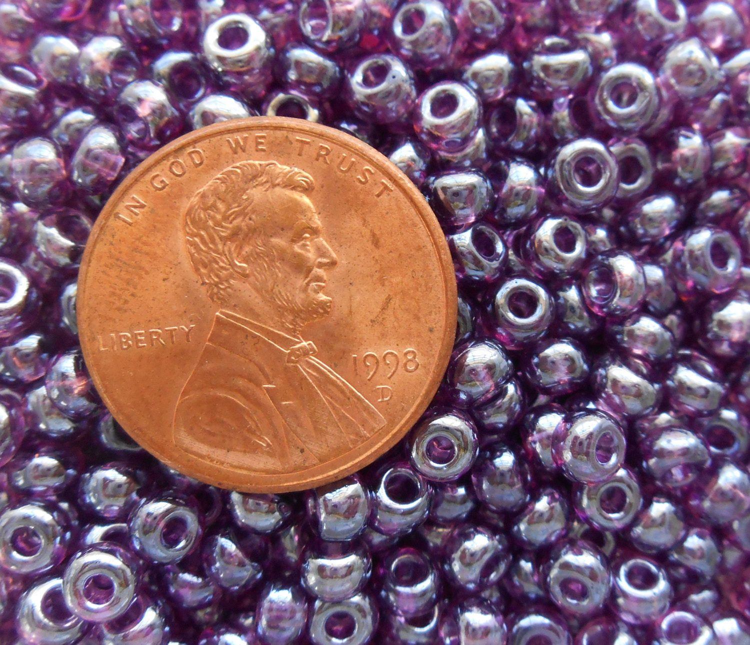 Pkg of 24 grams Purple, Luster Czech 6/0 large glass seed beads, size 6 Preciosa Rocaille 4mm spacer beads, big hole, C4824 - Glorious Glass Beads