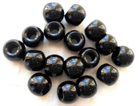 Six round opaque 12mm Jet Black large glass beads, big 4.5mm holes, Pandora, European, C8401 - Glorious Glass Beads