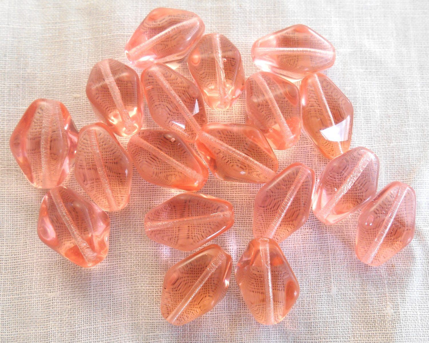 Ten 16 x 13mm Light Pink chunky lantern, diamond or tube glass beads, C7310 - Glorious Glass Beads