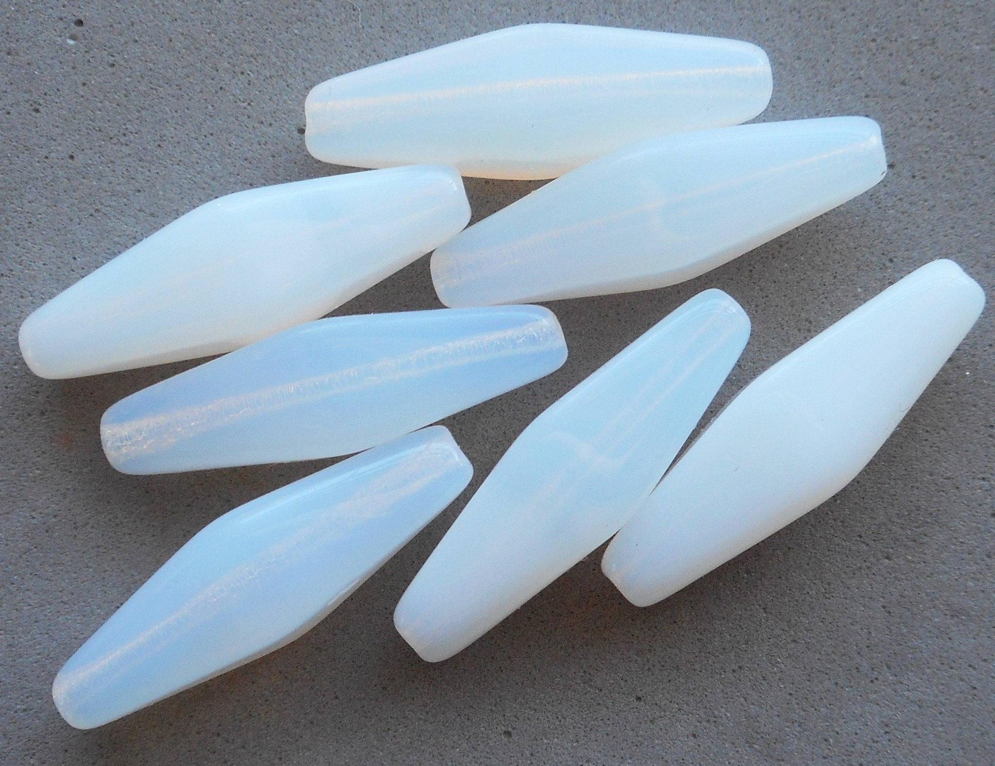 Ten 24 x 9mm translucent Milky White Czech glass long lantern or tube beads C2401 - Glorious Glass Beads