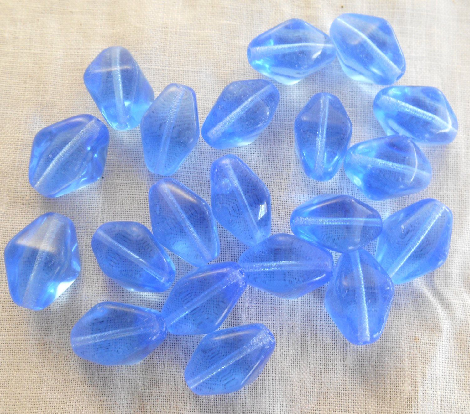Ten chunky Light Sapphire Blue Czech glass lantern, diamond or tube beads, 16mm x 13mm, C9110 - Glorious Glass Beads