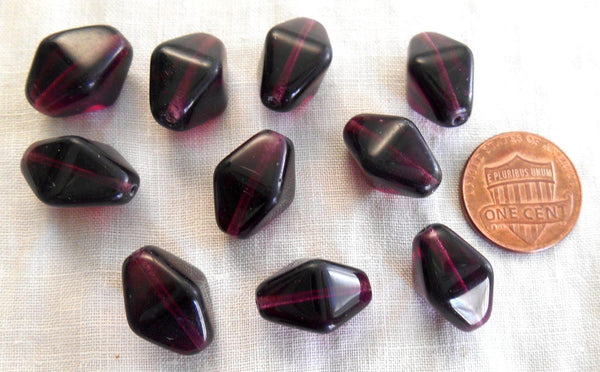 Ten Czech dark purple, amethyst chunky lantern, diamond or tube beads, 16 x 13mm, C2310 - Glorious Glass Beads