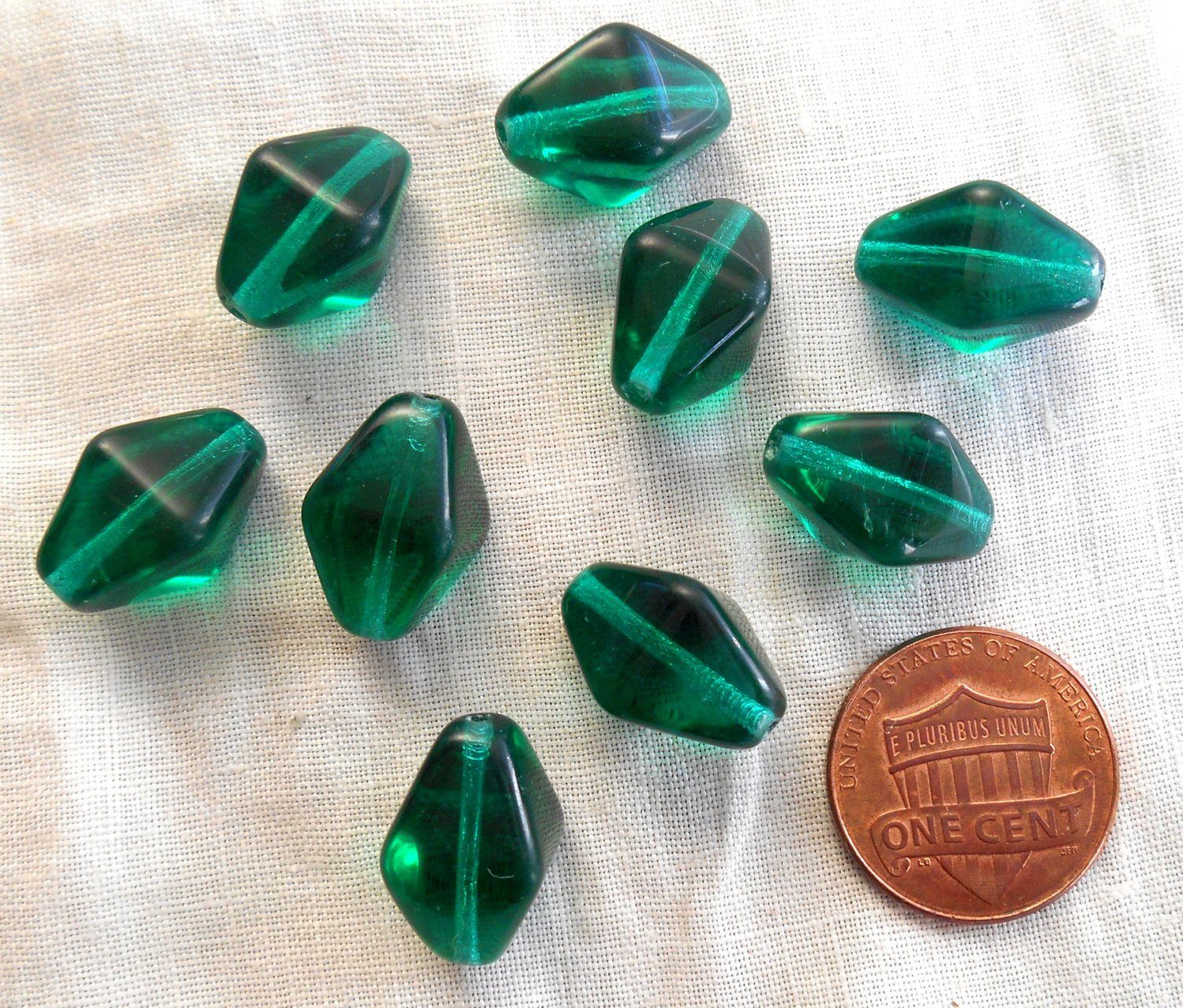 Ten Teal glass chunky lantern, diamond or tube beads, 16 x 13mm, C1210 - Glorious Glass Beads