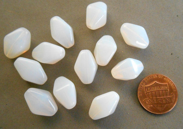 Ten translucent milky white chunky lantern, diamond or tube Czech glass beads, 16 x 13mm, C6310 - Glorious Glass Beads