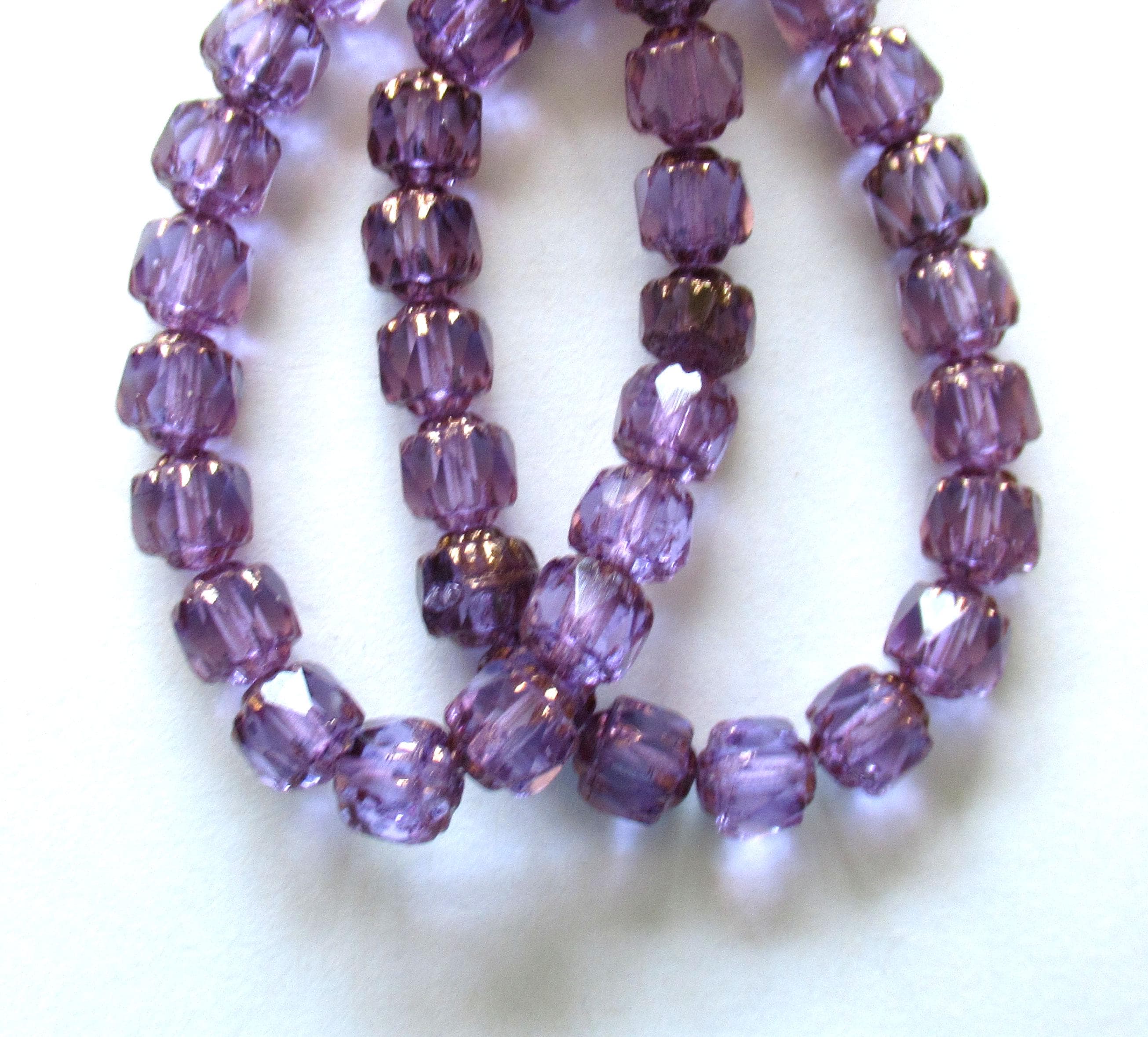 20 Czech glass cathedral beads - 6mm - light purple or lilac w/ bronze accents - faceted fire polished antique cut beads - C00072