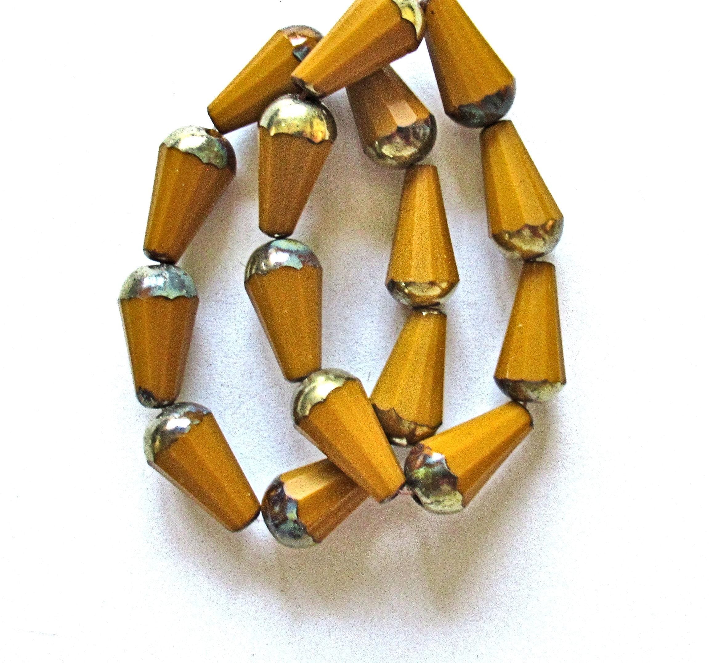 8 Czech glass faceted teardrop beads - 8 x 15mm - pumpkin orange with a bronze & picasso finish on the ends - 00003