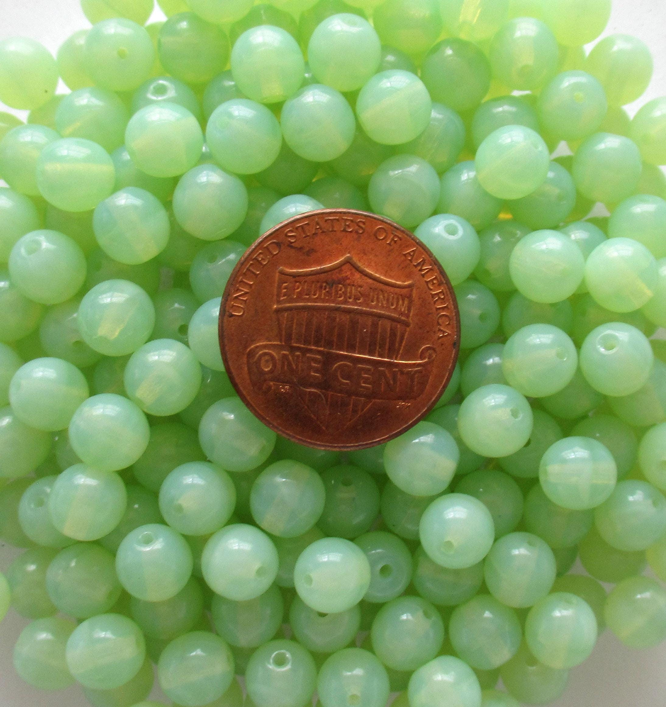 50 6mm Czech glass green druk beads - milky mint green opal - smooth round druks C0017