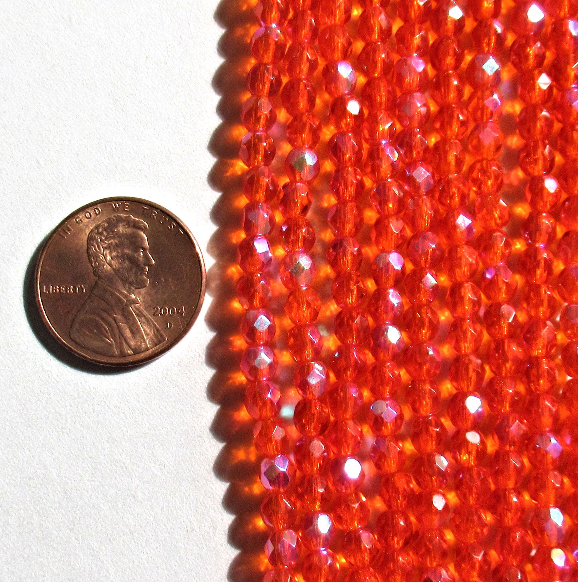 50 4mm Czech glass beads - bright orange or hyacinth ab faceted beads - C0055