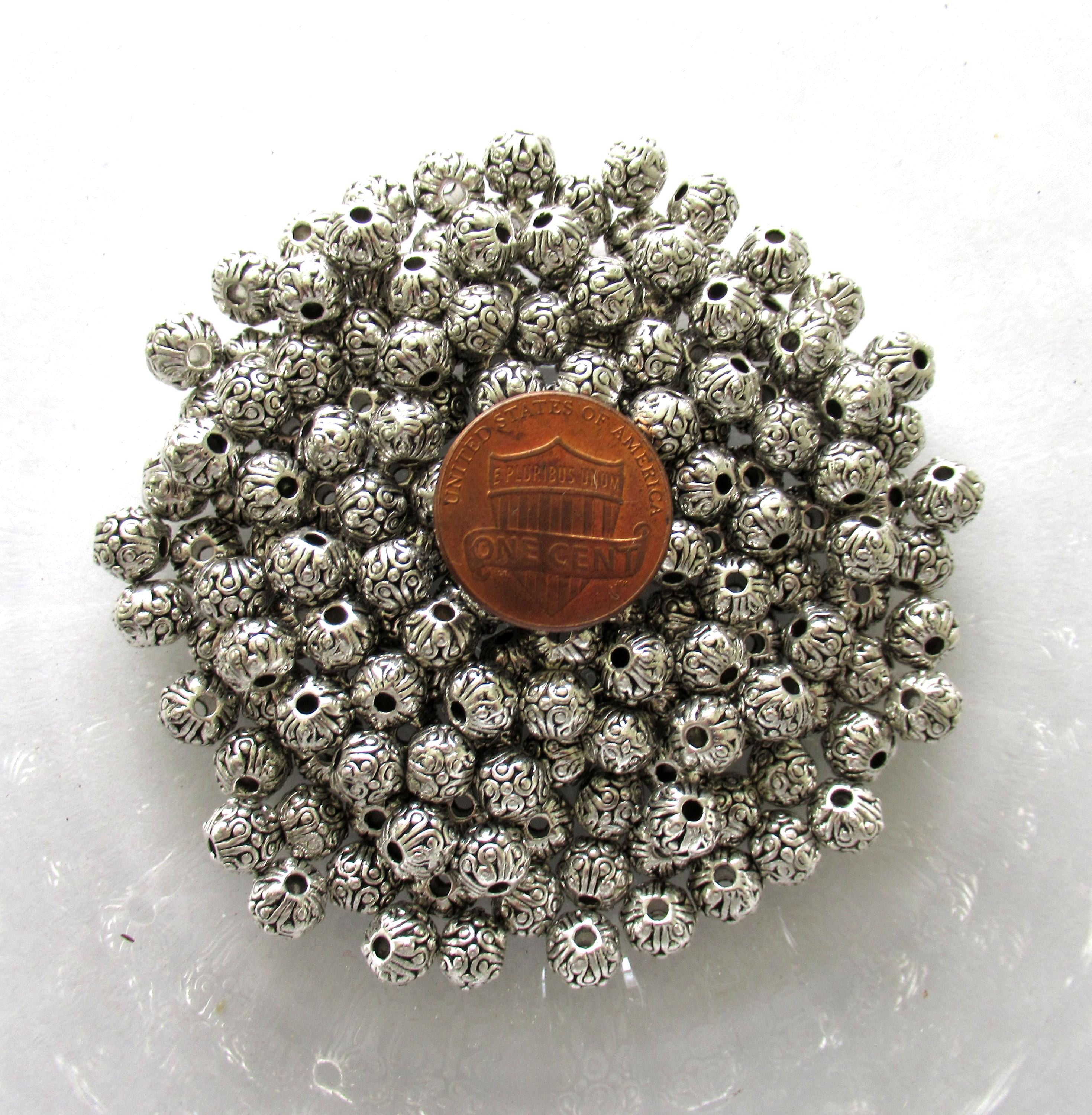 Antique Tibetan style - silver tone metal alloy beads - 5mm - ornate round beads - 23 pieces - C0087
