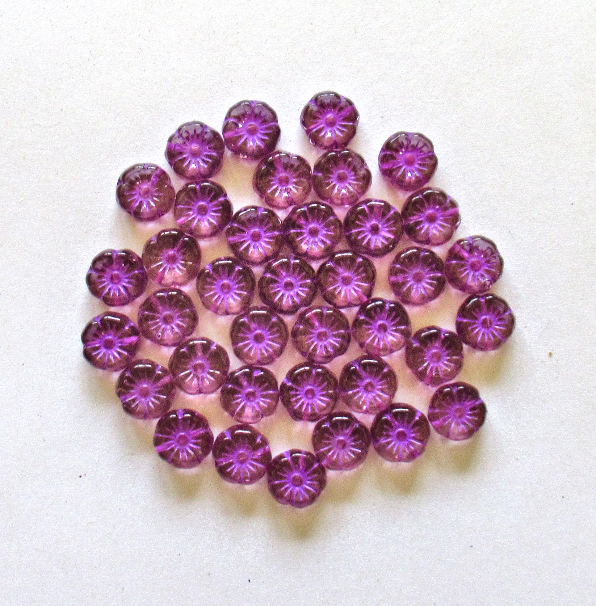 15 Czech glass flower beads - 8mm - light amethyst with a purple wash - Hawaiian hibiscus flower beads - C00601
