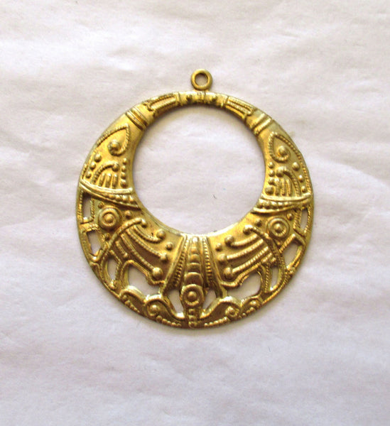 2 Raw Brass Stampings - ornate dangles - charms - drops - earrings 36mm - made in the USA C00542