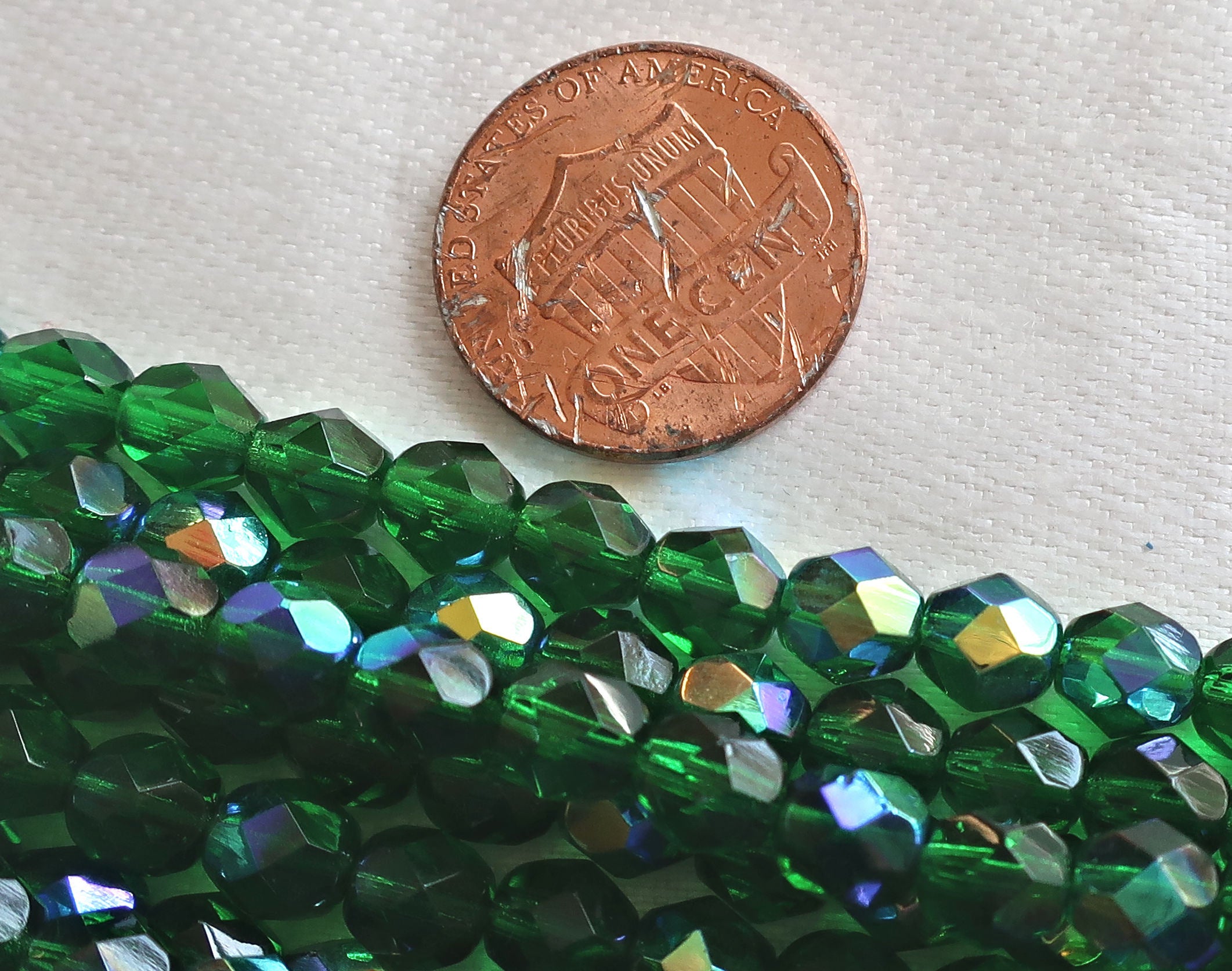25 6mm Emerald Green AB Czech Glass beads, fire polished faceted round glass beads C7501