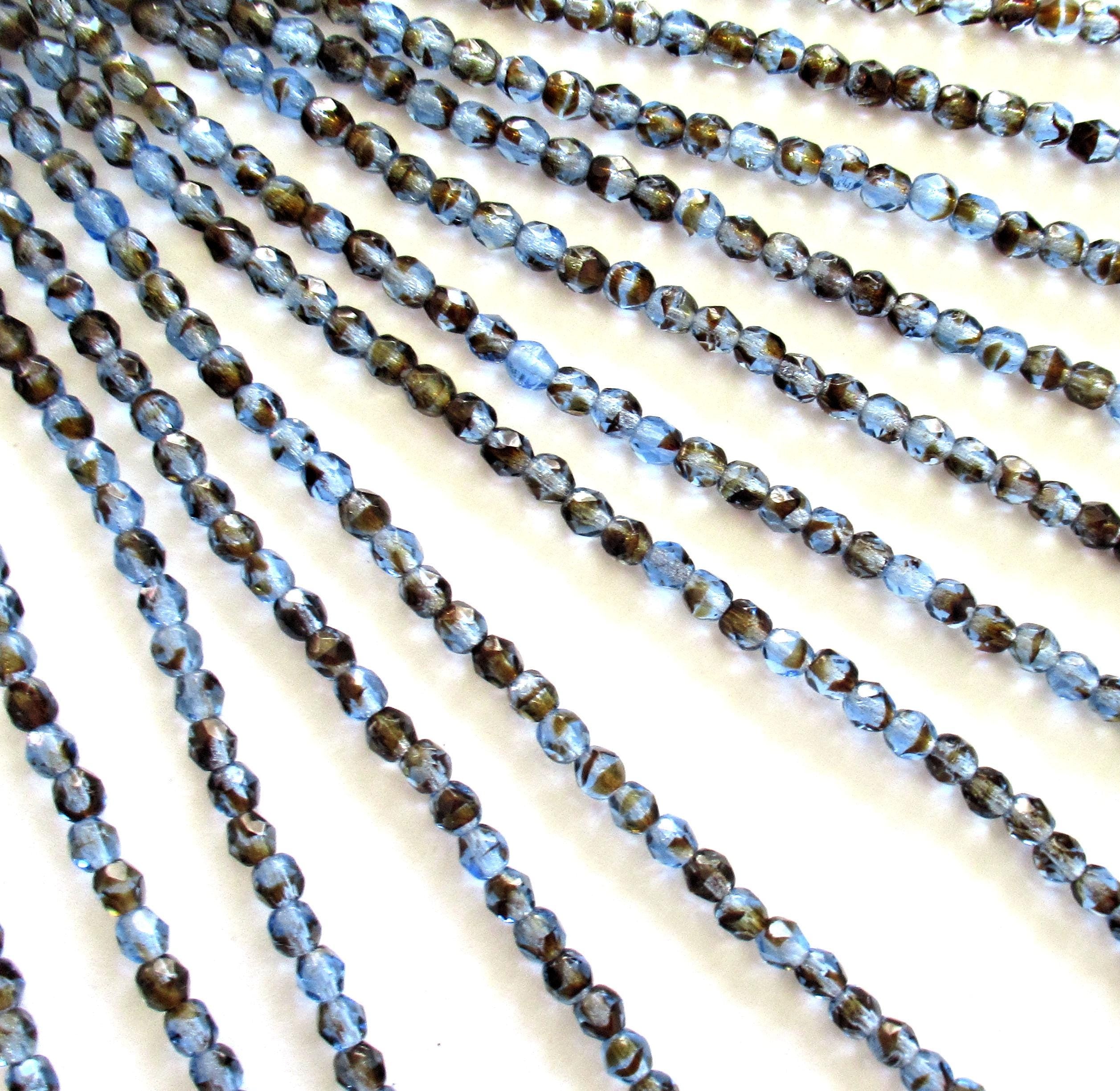 50 4mm Czech glass beads - sapphire tortoiseshell - brown & blue mix - faceted round beads - C0026