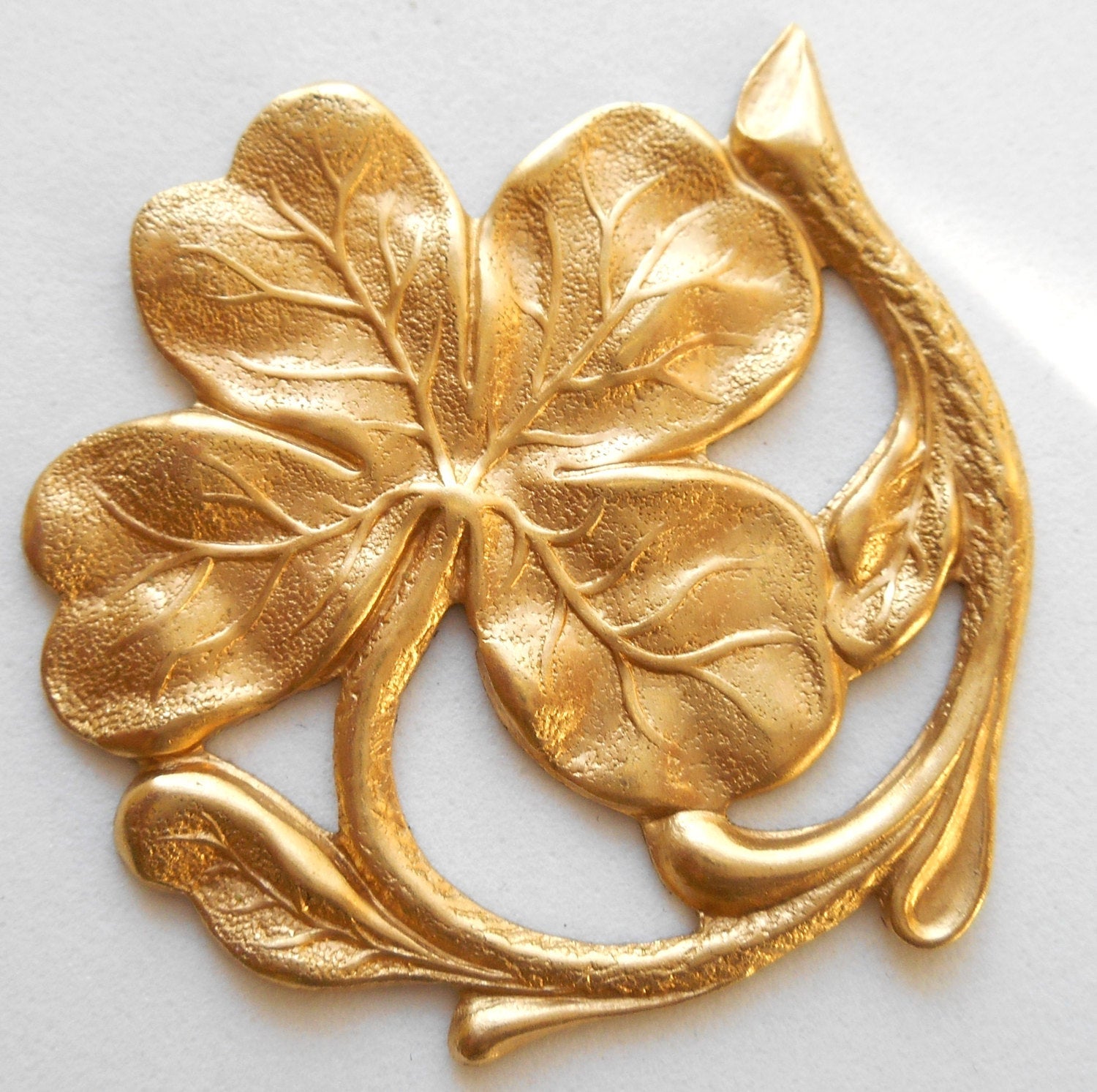 1 large raw brass shamrock, four leaf clover, ornament, pendant, connector, brass stamping, 42mm in diameter, made in the USA C3601 - Glorious Glass Beads