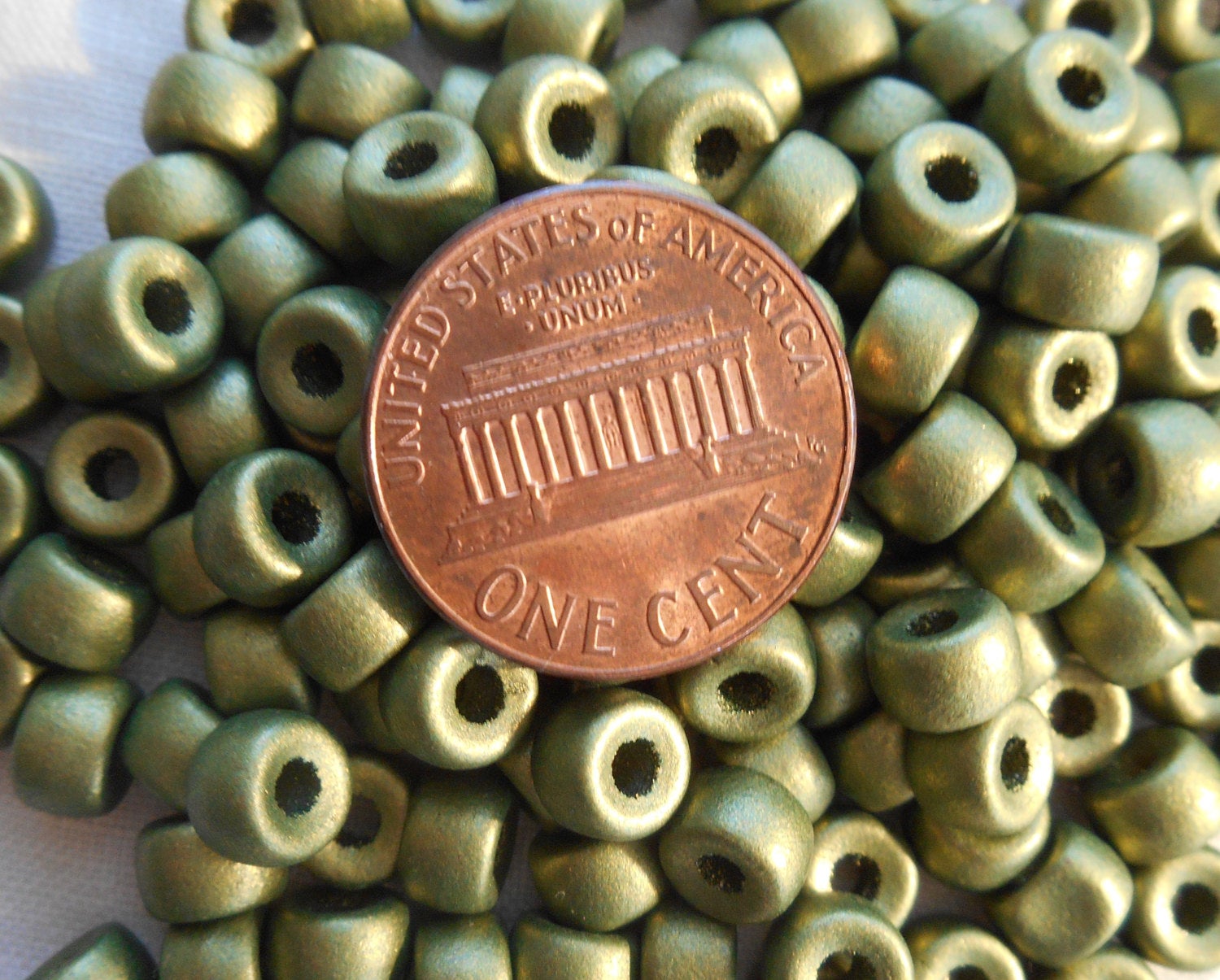 50 6mm Czech Matte Metallic Olive Green glass pony roller beads, large hole crow beads, C9350