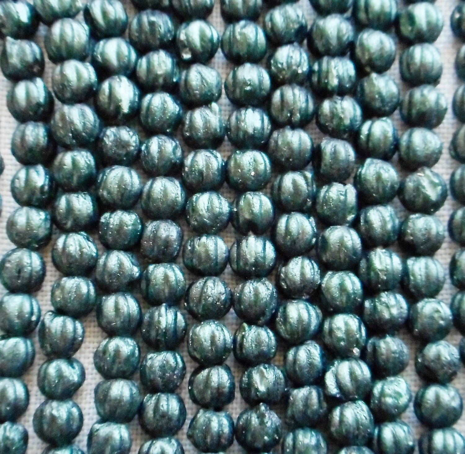 Lot of 100 3mm Forest Green, dark Sueded, Suede Metallic Green melon beads, Czech pressed glass beads C04150