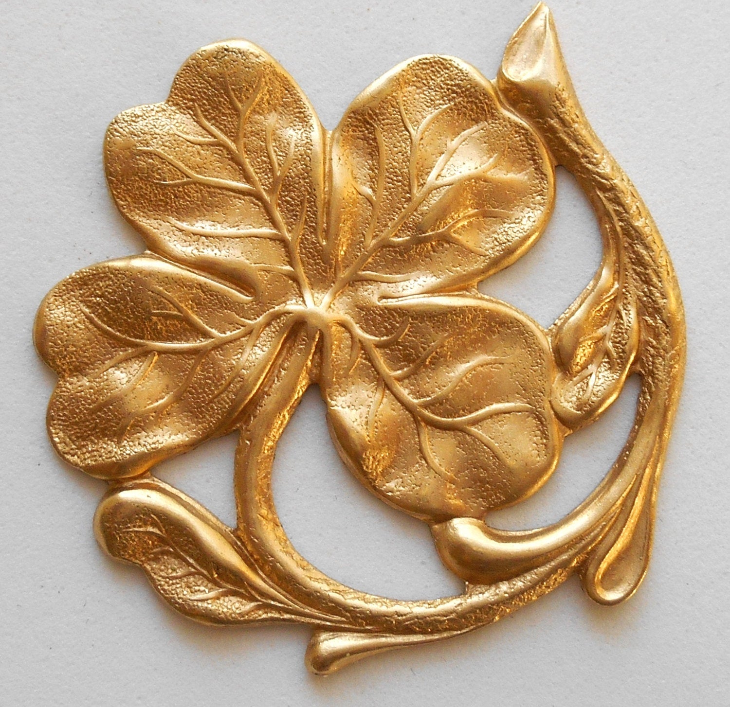 1 large raw brass shamrock, four leaf clover, ornament, pendant, connector, brass stamping, 42mm in diameter, made in the USA C3601 - Glorious Glass Beads