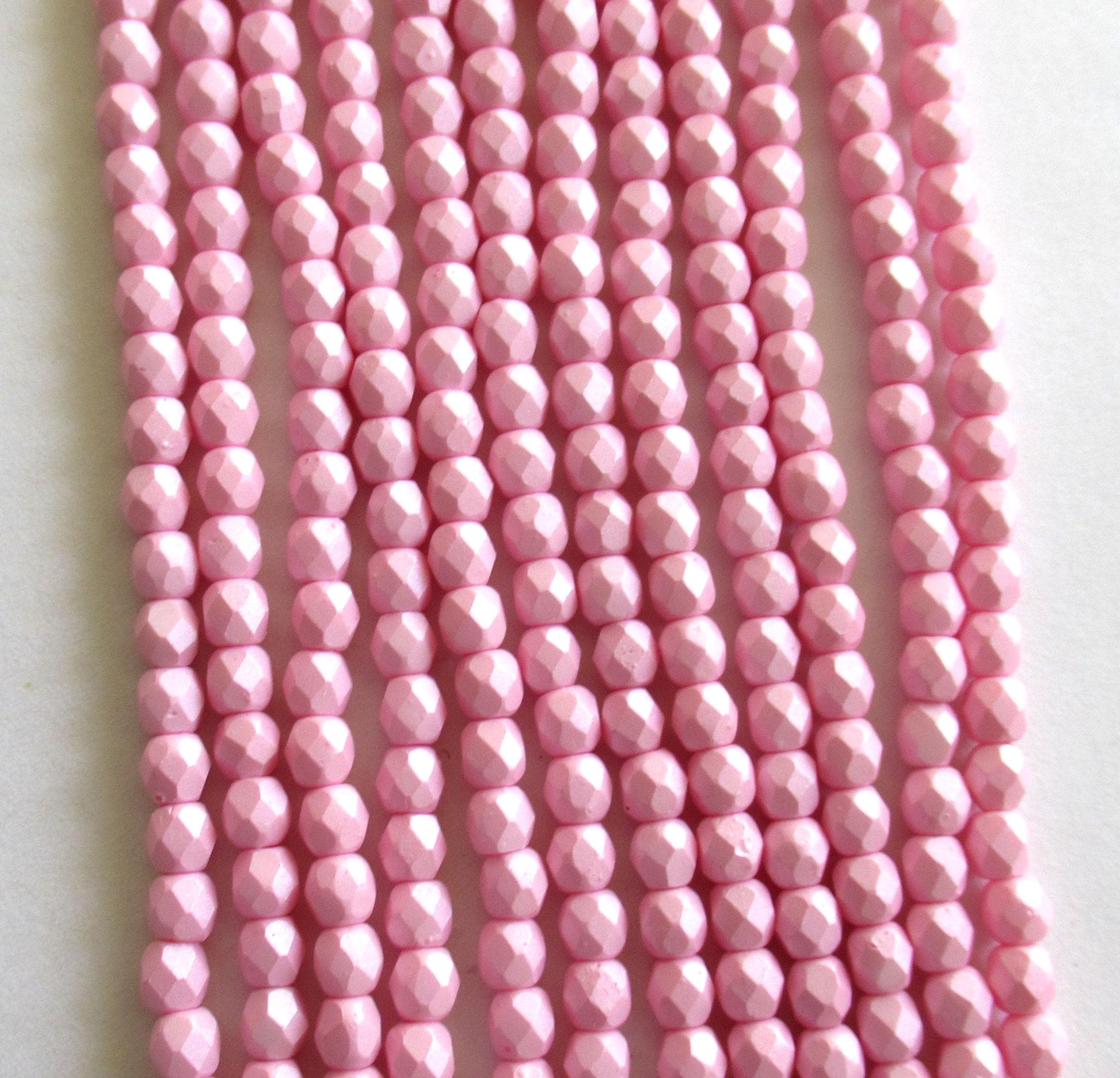 50 4mm Czech glass beads - opaque Powdery Pastel Pink - fire polished faceted round beads - C0018 - Glorious Glass Beads