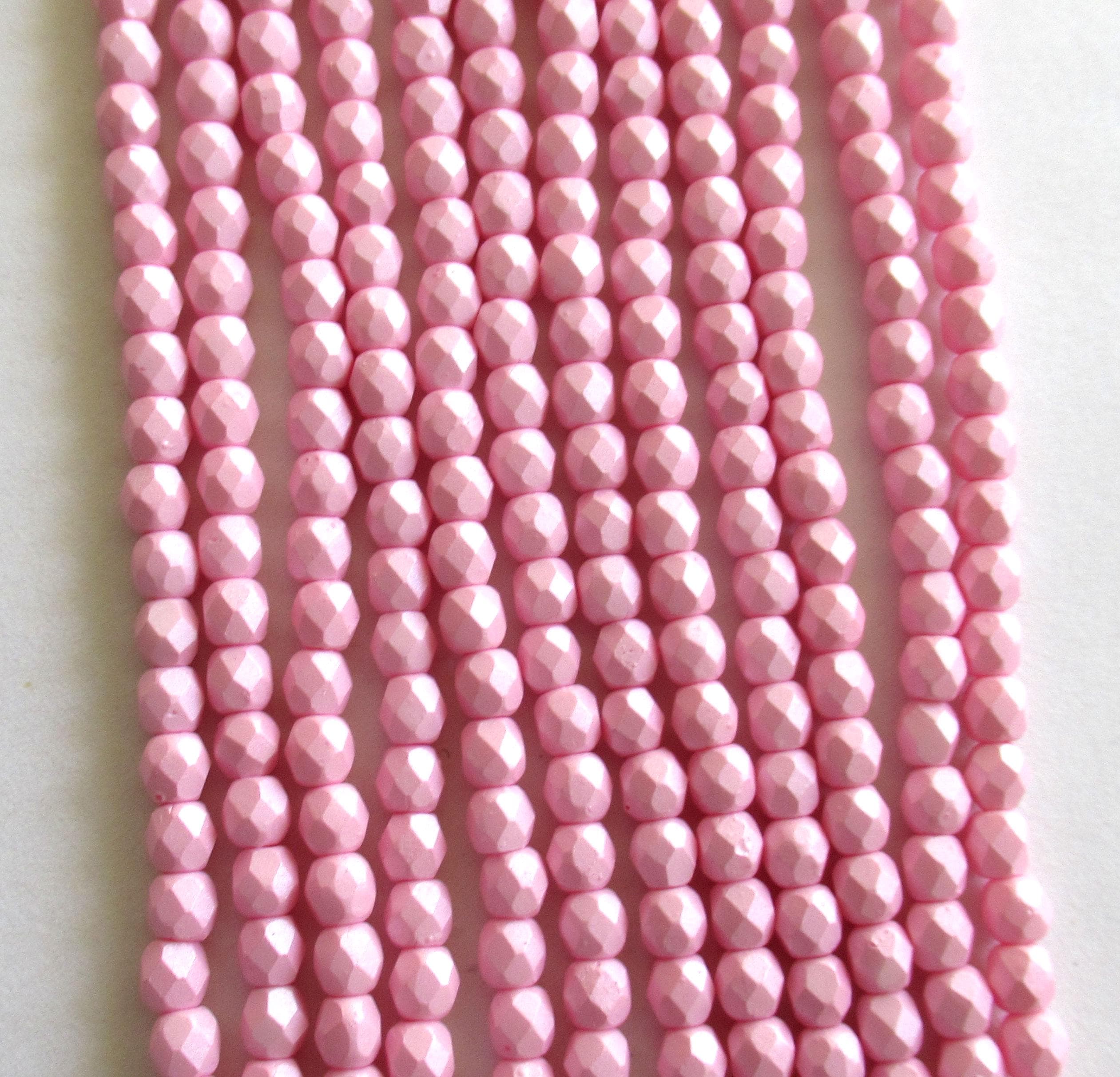 50 4mm Czech glass beads - opaque Powdery Pastel Pink - fire polished faceted round beads - C0018 - Glorious Glass Beads