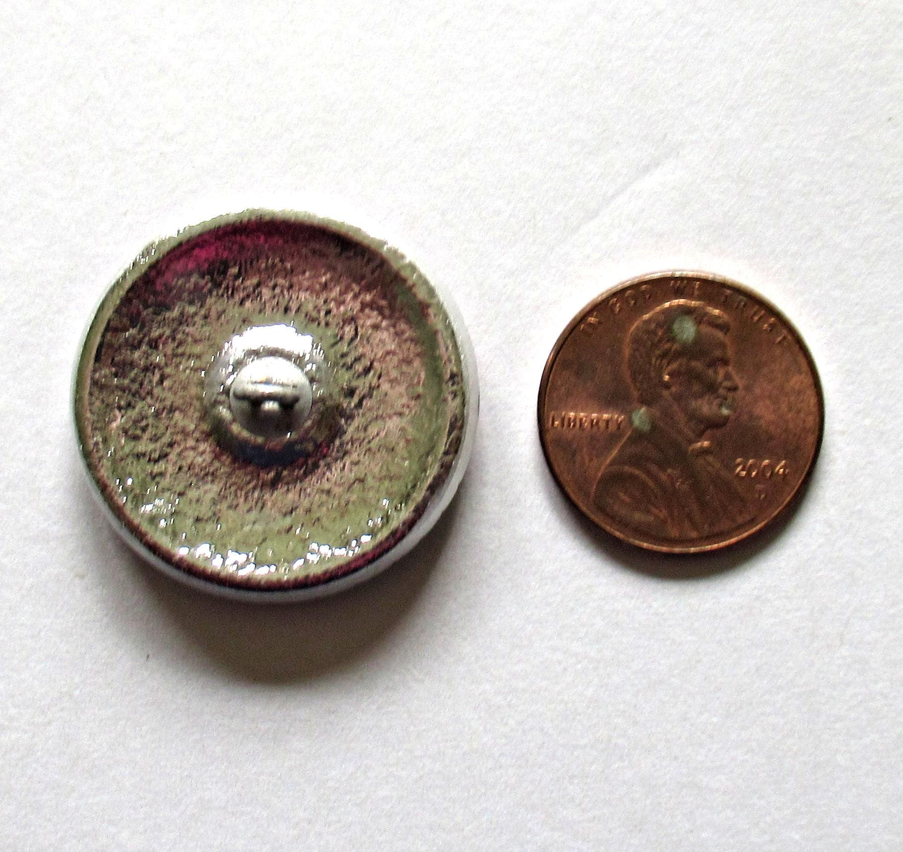 One large 27mm Czech glass button - iridescent pink & purple swirl w/ gold accents - decorative shank button - C00573