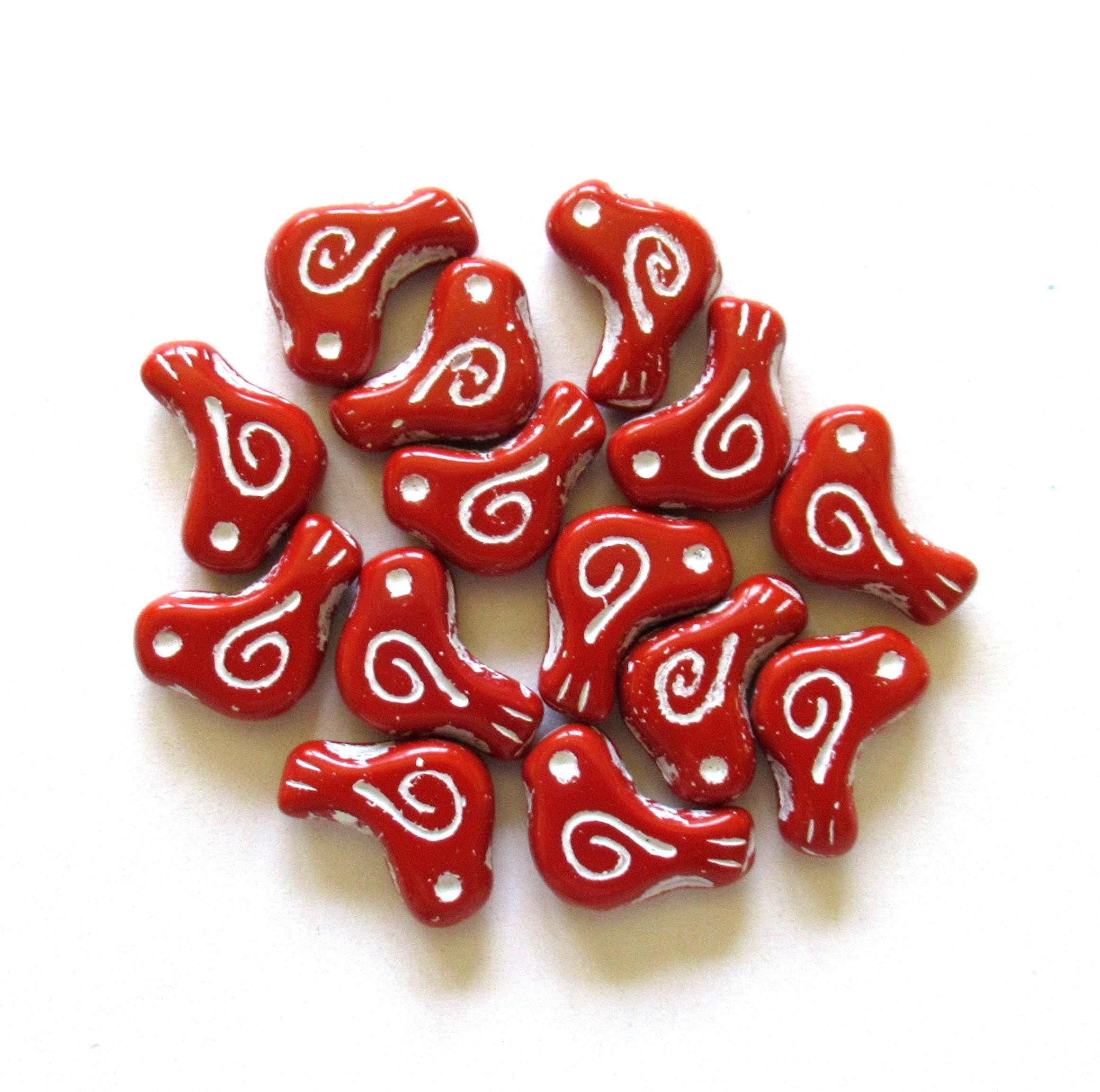 8 Czech glass bird beads - 12 x 16mm - opaque red with a white wash - C0621