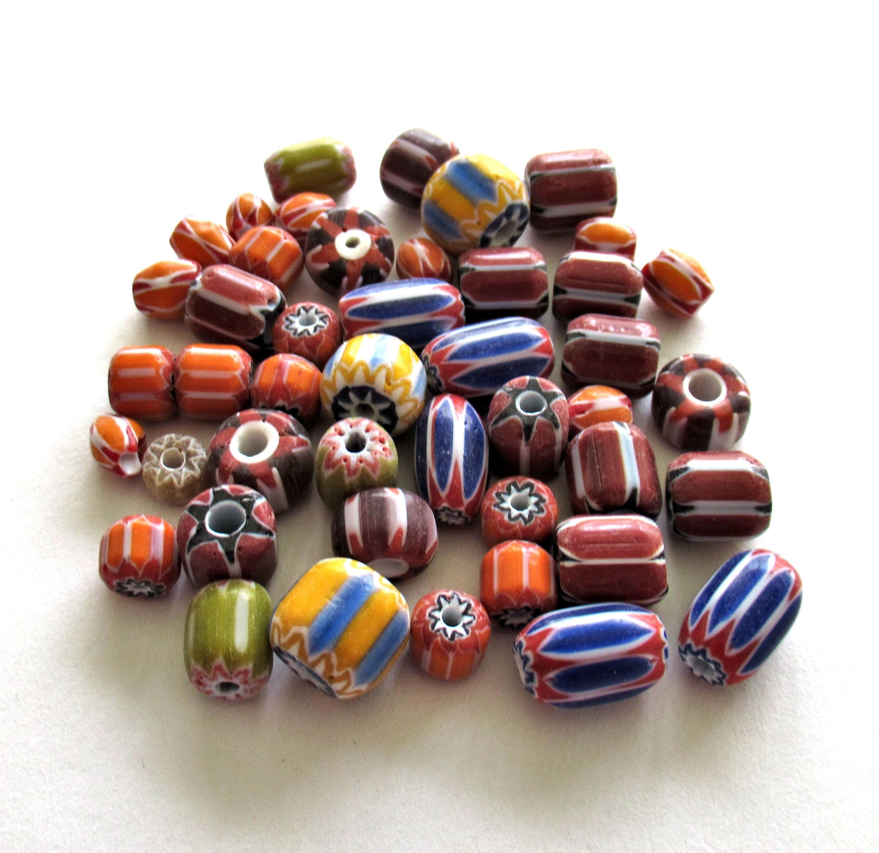 Chevron bead mix - variety of multi-colored glass big hole beads - 5mm to 10mm - 30 pieces - C00291