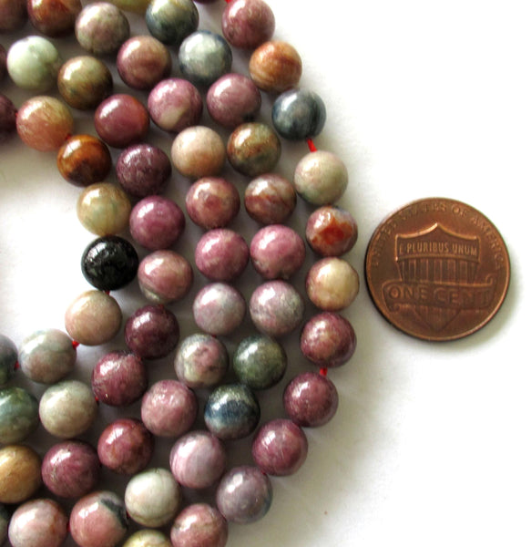 Tourmaline smooth round Beads - 8mm - semiprecious gemstone beads - multicolored druk beads - 51 pieces - 15.5 inch strand - 000011