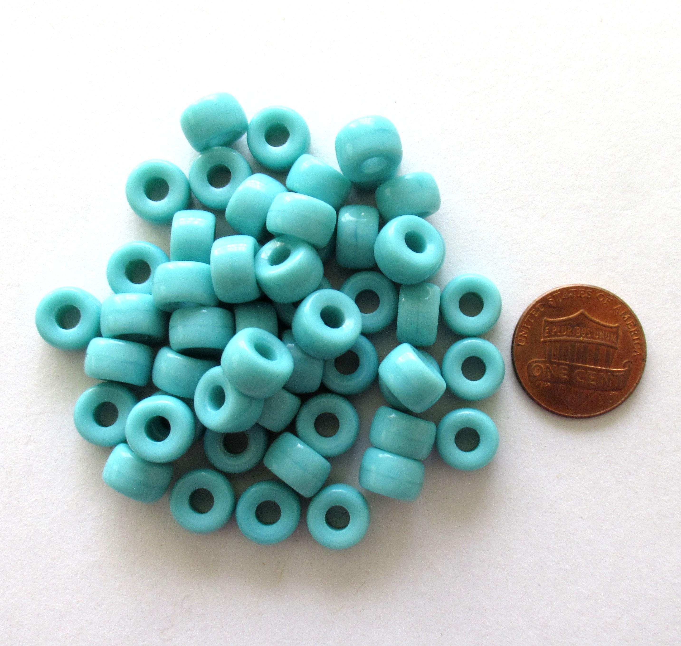 Lot of 25 9mm Opaque Light Turquoise Blue Green Czech glass pony, roller beads, large hole crow beads, C0097