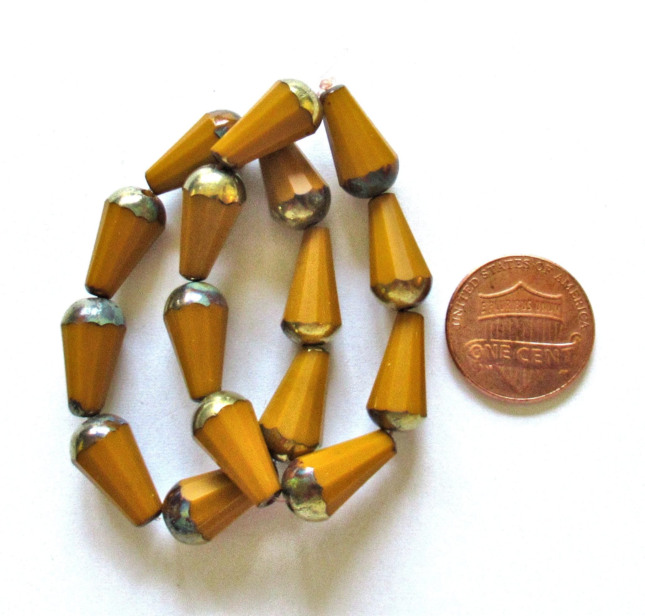 8 Czech glass faceted teardrop beads - 8 x 15mm - pumpkin orange with a bronze & picasso finish on the ends - 00003
