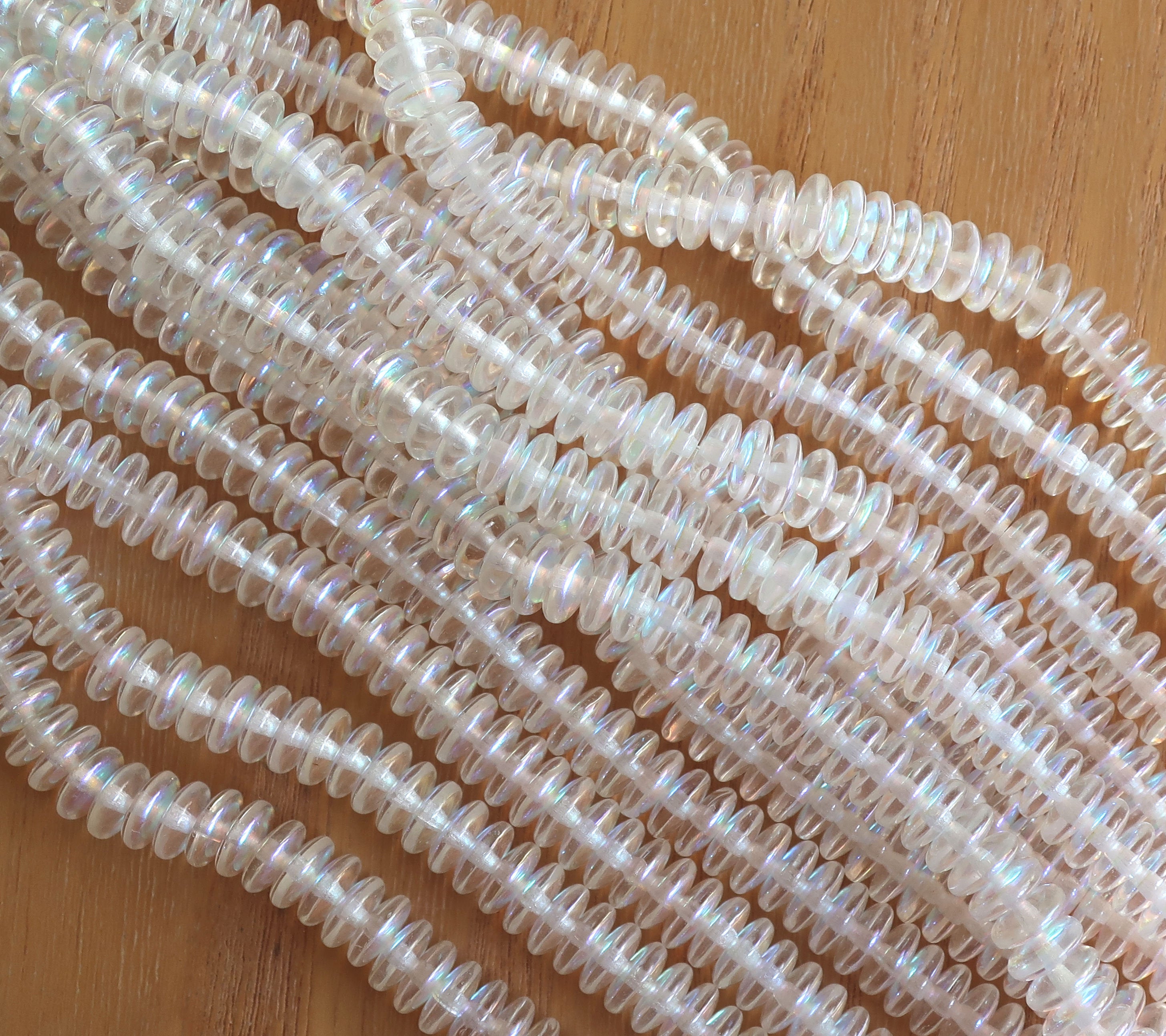 Lot of 50 6mm Czech glass rondelle beads, crystal AB flat spacers or rondelles C7701