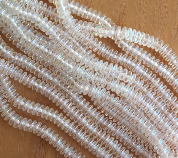Lot of 50 6mm Czech glass rondelle beads, crystal AB flat spacers or rondelles C7701