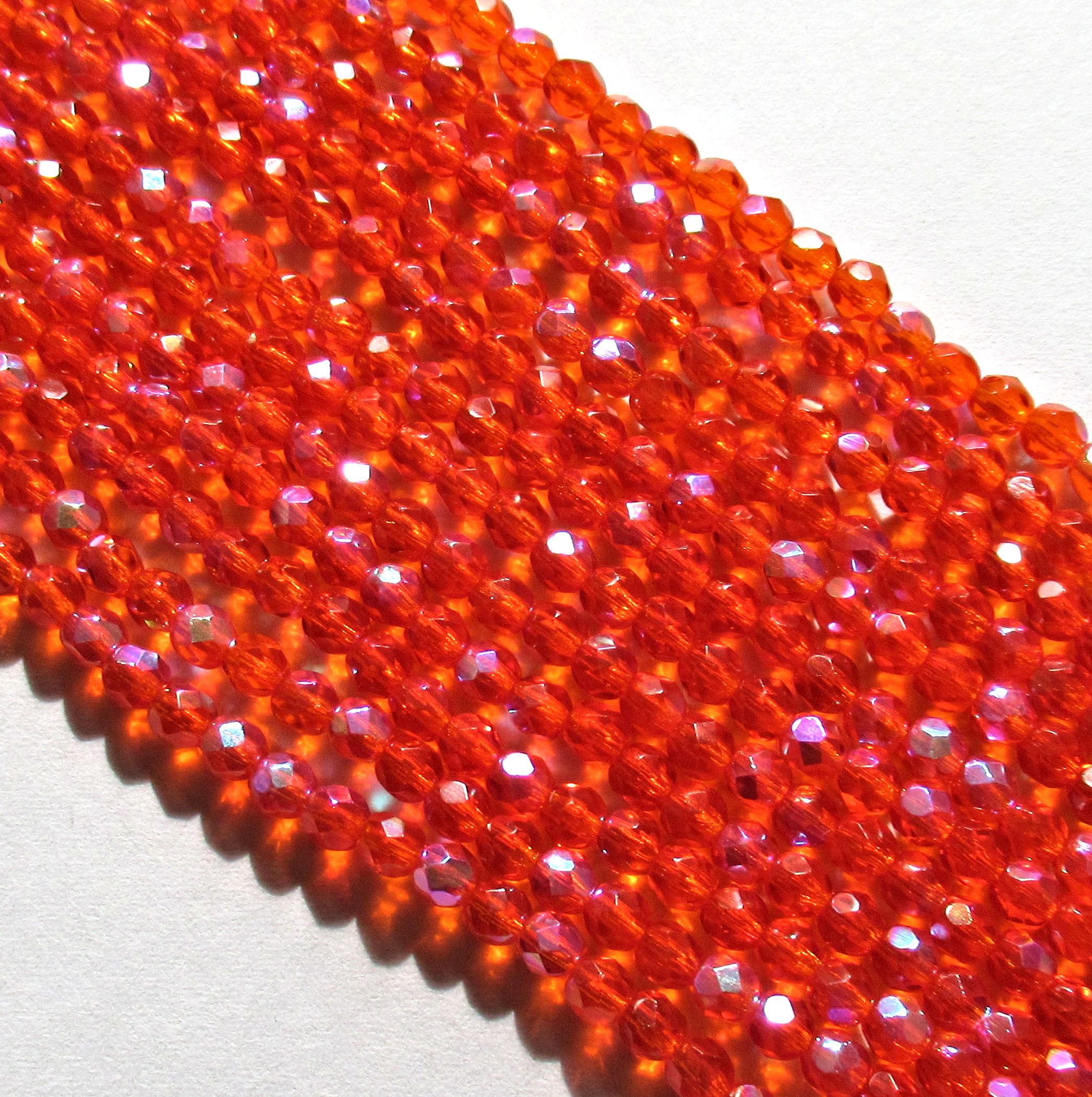 50 4mm Czech glass beads - bright orange or hyacinth ab faceted beads - C0055