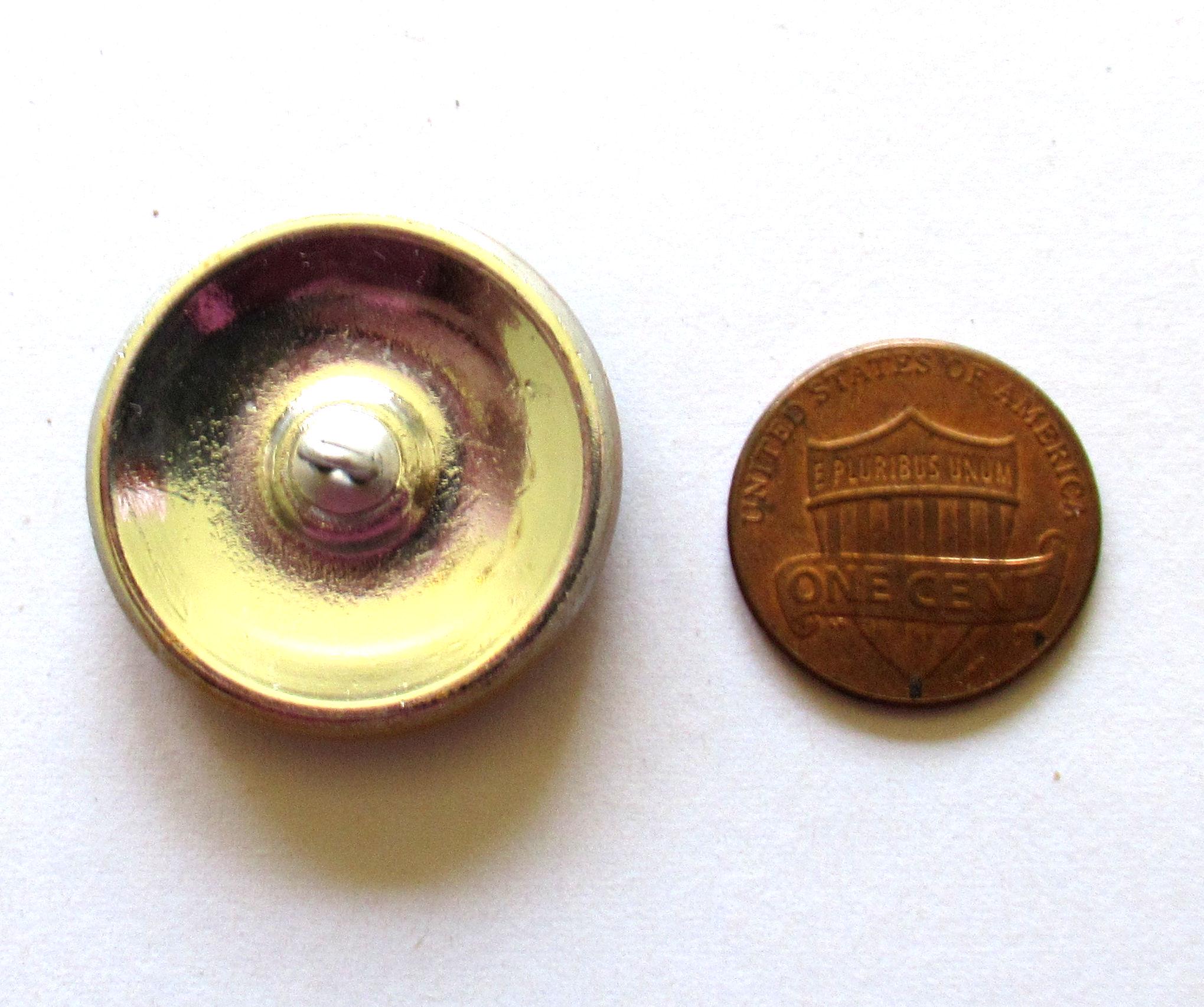 1 Czech glass button - 27mm - Art Nouveau leaf pattern - iridescent green & pink w/ a gold wash - decorative shank button - 00063