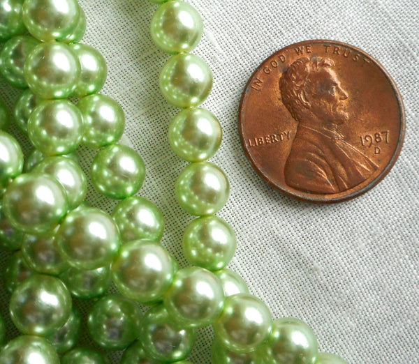 50 6mm green glass pearl druk beads, Light Chrysolite, Mint Green Preciosa Czech round smooth glass pearls C0086