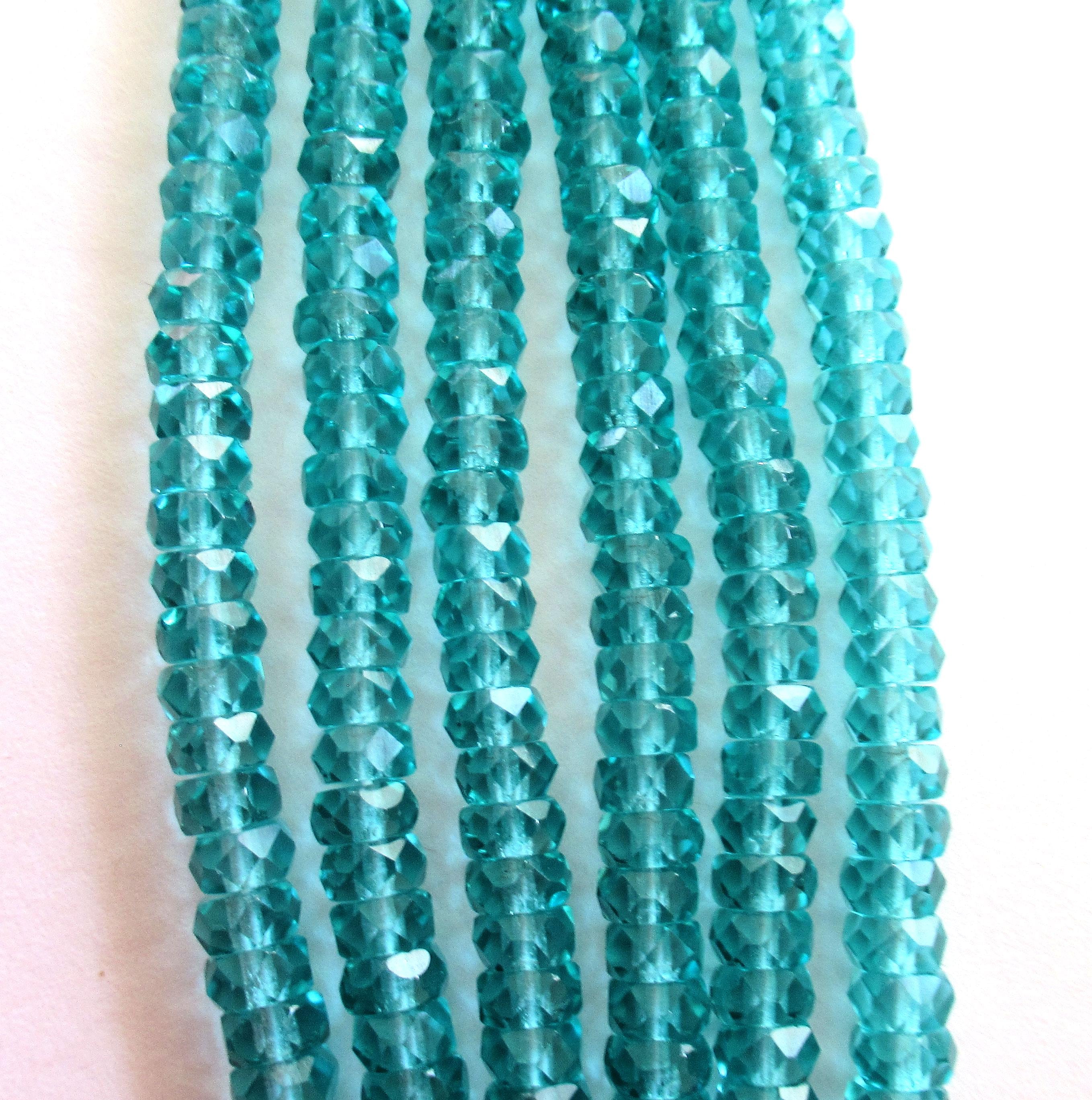 50 6 x 3mm Czech glass faceted rondelle beads - transparent light teal blue green spacers or rondelles C0097