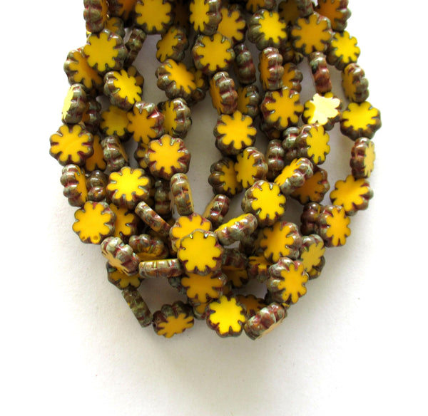 20 Czech glass flower beads - two tone orange picasso beads - 9mm - table cut - cactus flower beads - C00871