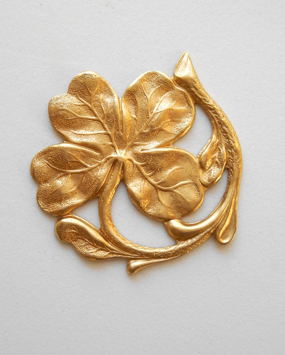 1 large raw brass shamrock, four leaf clover, ornament, pendant, connector, brass stamping, 42mm in diameter, made in the USA C3601 - Glorious Glass Beads