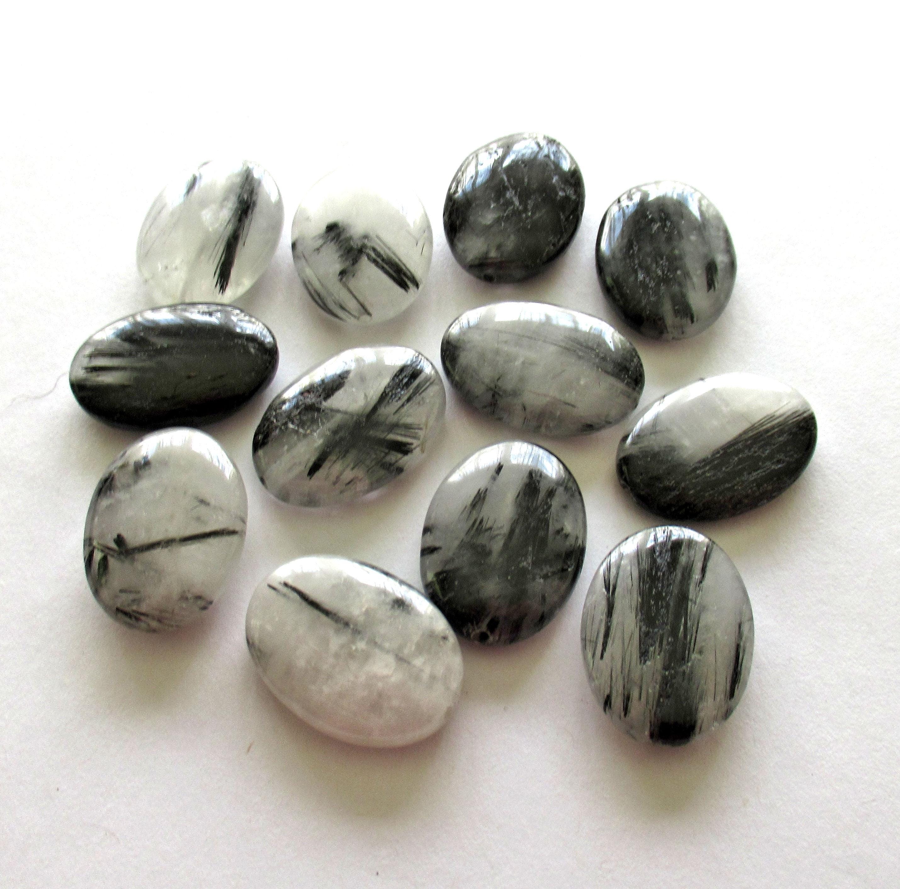 Large tourmalinated Quartz Beads - 24 x 18mm - semiprecious stone beads - black & white rutilated beads - 10 beads - C00013