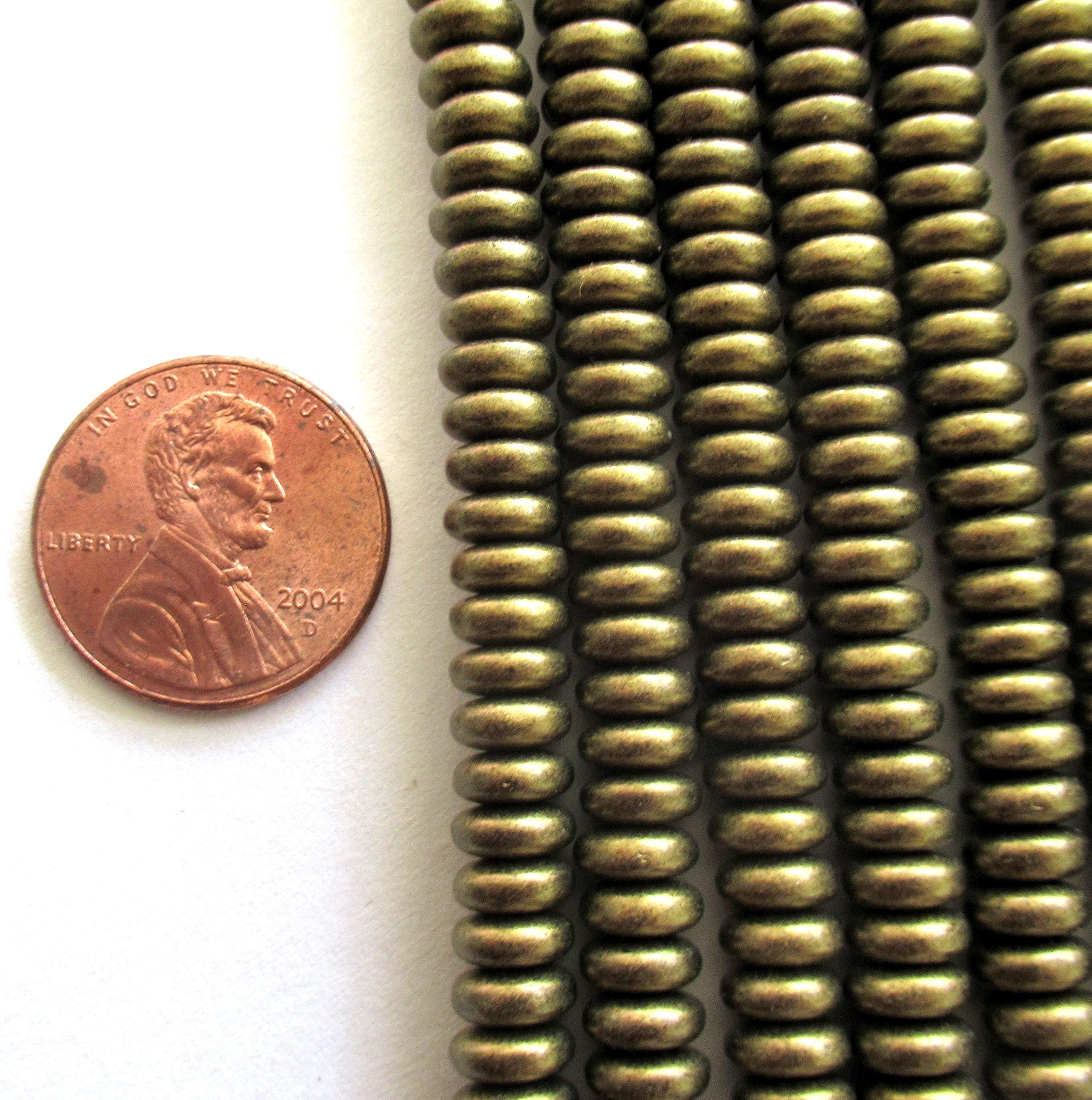 50 6mm Czech glass rondelle beads - metallic suede antique gold - flat spacers or rondelles - C0006