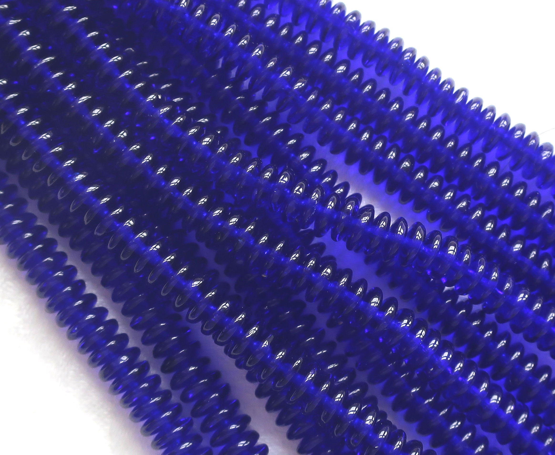 Lot of 50 6mm Czech glass rondelle beads, transparent cobalt blue flat spacers or rondelles C8801