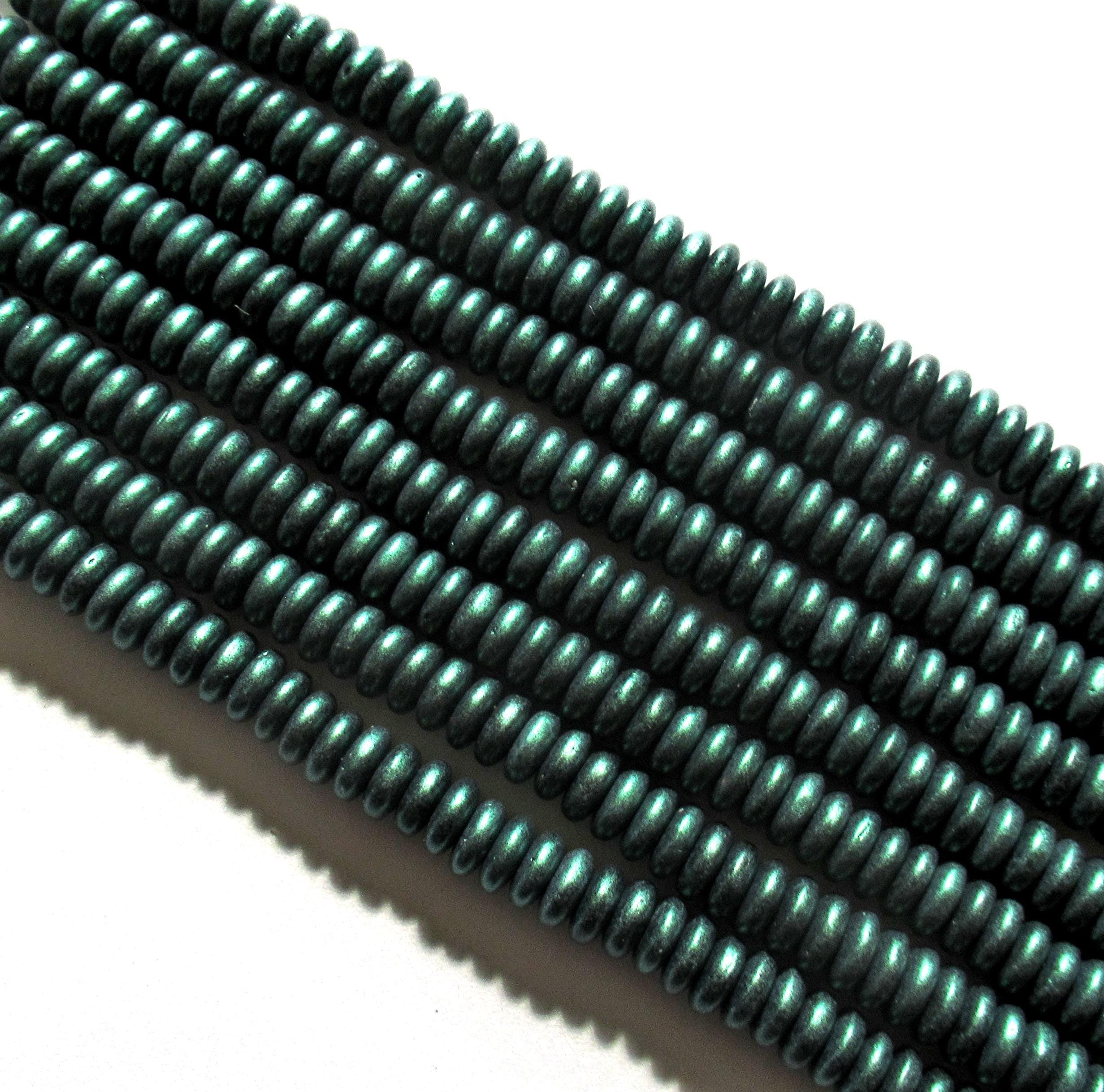 50 6mm Czech glass rondelle beads - matte metallic emerald green - flat spacers or rondelles - C0088