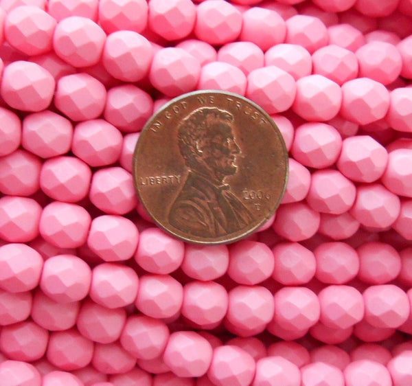 25 6mm Saturated Pink glass beads, firepolished, bright pink faceted round beads C2725