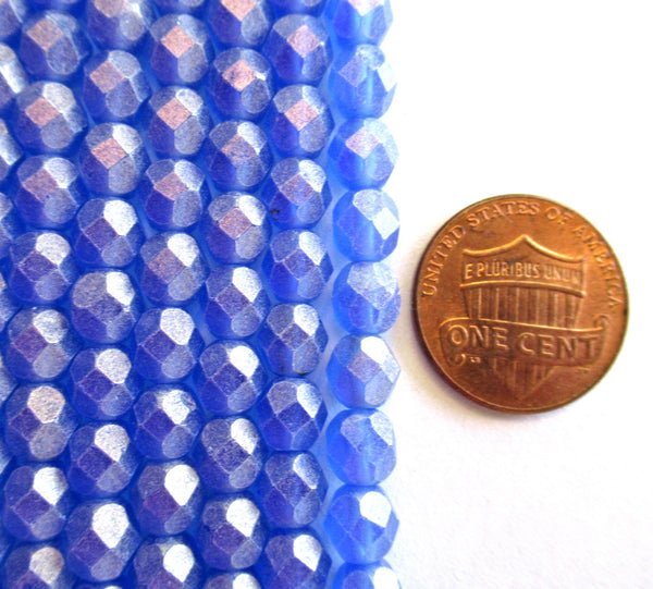 25 6mm Czech glass beads - Sueded Gold Sapphire Blue fire polished faceted beads with a golden finish C0015