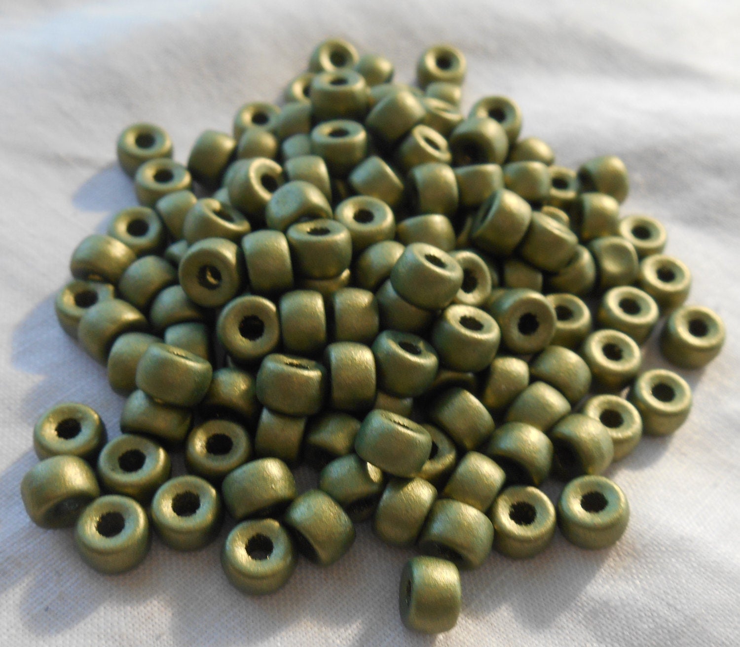 50 6mm Czech Matte Metallic Olive Green glass pony roller beads, large hole crow beads, C9350
