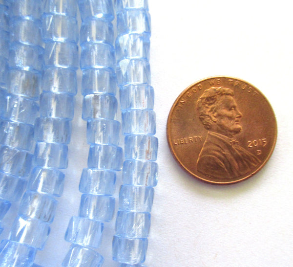 50 6mm Czech transparent light sapphire blue, faceted pony, roller beads, large hole fire polished crow beads, C00301