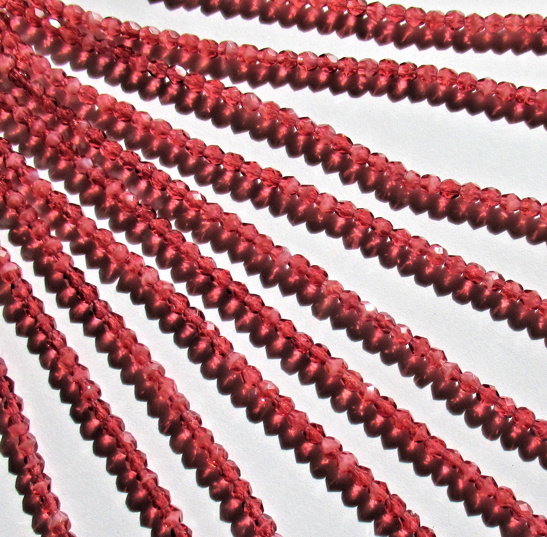 50 4mm Czech glass beads - pearl fuchsia pink faceted round beads - C0039